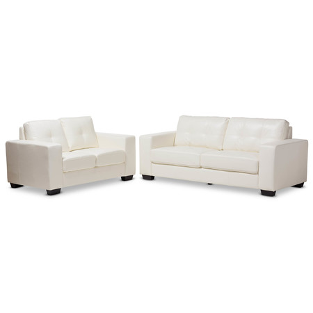 BAXTON STUDIO Adalynn Modern White Faux Leather Upholstered 2-Piece Livingroom Set 146-8351-8352